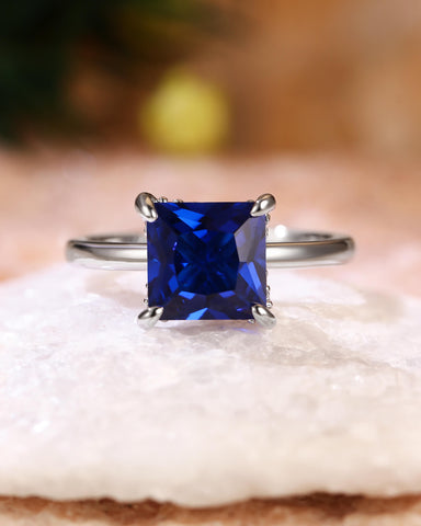 BELINDA Floral Basket Princess Cut Sapphire Solitaire Engagement Ring
