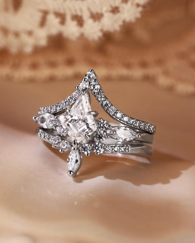 FEODORA Unique Kite Cut Moissanite Vintage Bridal Set 3pcs