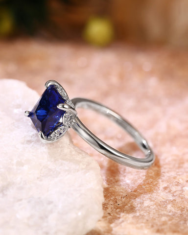 BELINDA Floral Basket Princess Cut Sapphire Solitaire Engagement Ring