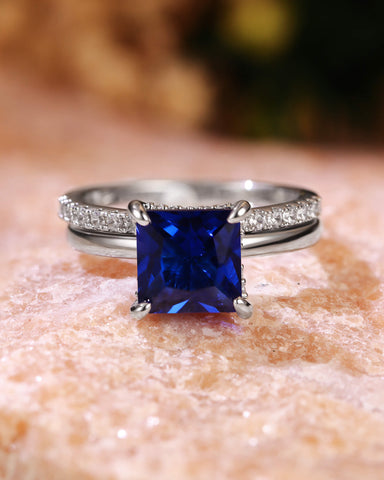 BELINDA Classic Princess Cut Sapphire Bridal Set 2pcs