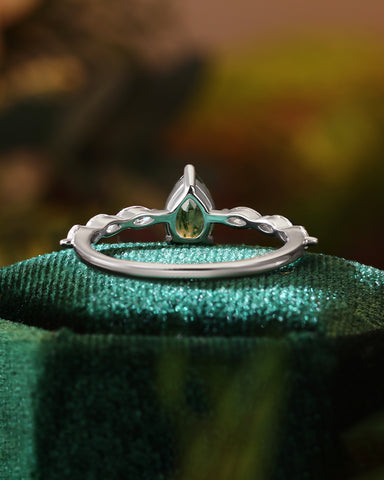LYDIA Pear Moss Agate Marquise Engagement Ring
