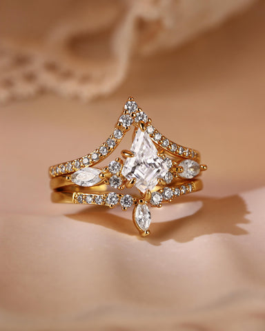 FEODORA Unique Kite Cut Moissanite Vintage Bridal Set 3pcs