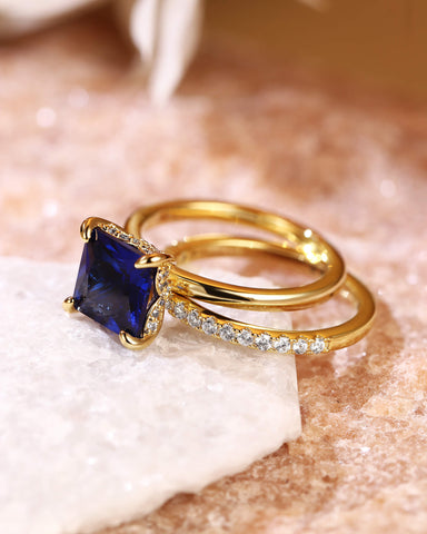 BELINDA Classic Princess Cut Sapphire Bridal Set 2pcs
