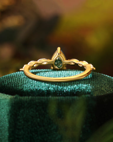 LYDIA Pear Moss Agate Marquise Engagement Ring