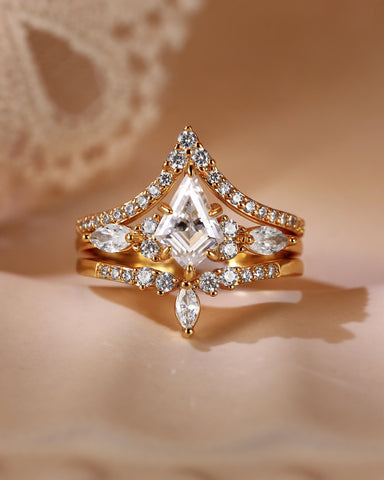 FEODORA Unique Kite Cut Moissanite Vintage Bridal Set 3pcs