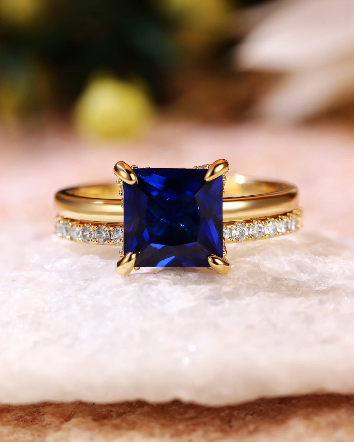 BELINDA Classic Princess Cut Sapphire Bridal Set 2pcs
