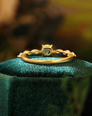 ONA Round Shaped Moss Agate Marquise Engagement Ring