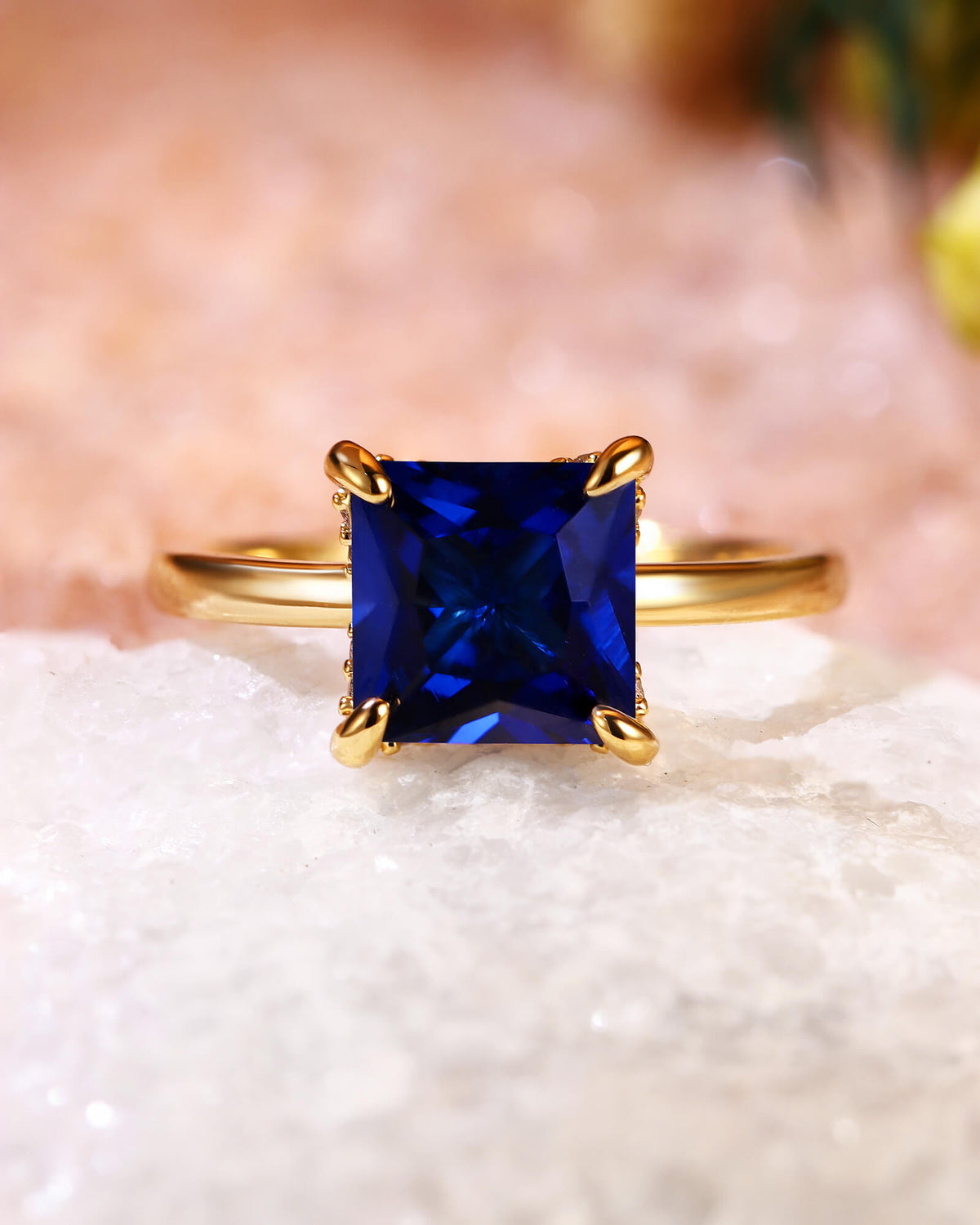 BELINDA Floral Basket Princess Cut Sapphire Solitaire Engagement Ring