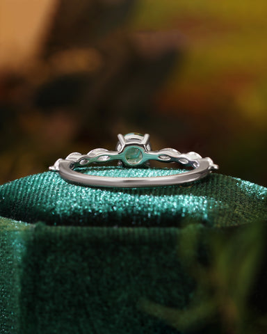 ONA Round Shaped Moss Agate Marquise Engagement Ring