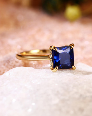 BELINDA Floral Basket Princess Cut Sapphire Solitaire Engagement Ring
