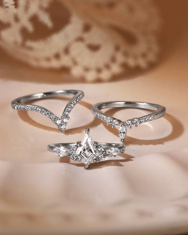 FEODORA Unique Kite Cut Moissanite Vintage Bridal Set 3pcs