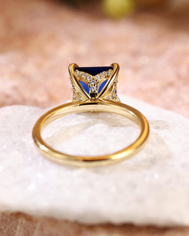 BELINDA Floral Basket Princess Cut Sapphire Solitaire Engagement Ring
