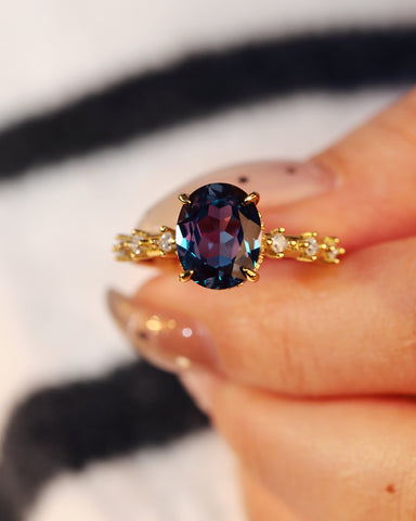OPHELIA Color Change Oval Cut Alexandrite Engagement Ring