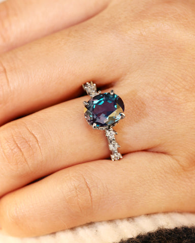 OPHELIA Color Change Oval Cut Alexandrite Engagement Ring