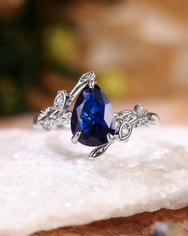 HELENE Pear Cut Sapphire Leafy Nature Inspired Engagement Ring