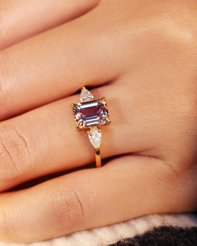 CATHERINE Emerald cut Alexandrite Three Stones Engagement Ring