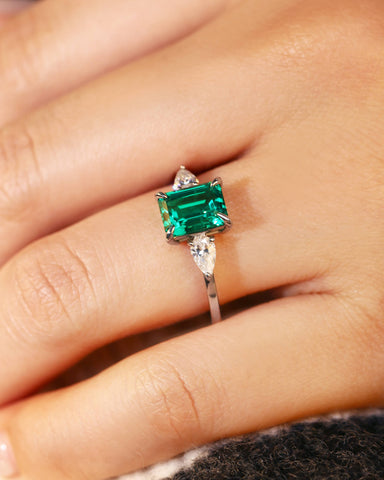 VICTORIA Three Stone Twinning Pears Emerald Engagement Ring