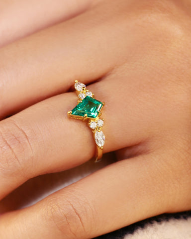 ZENOBIA Kite Cut Emerald Diamonds Cluster Engagement Ring