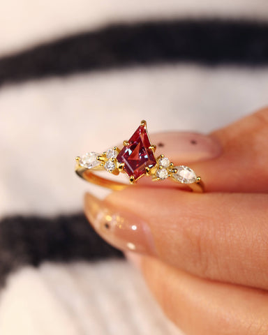 LYRA Unique Alexandrite Kite Cut Three Sides Stone Engagement Ring