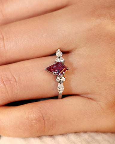 LYRA Unique Alexandrite Kite Cut Three Sides Stone Engagement Ring