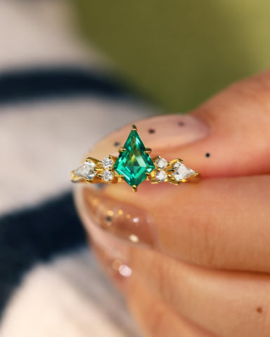 LEONORA Kite Emerald Diamonds Vintage Engagement Ring