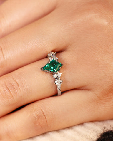 LEONORA Kite Emerald Diamonds Vintage Engagement Ring