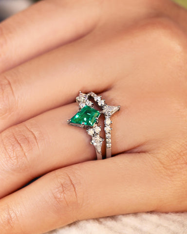 ESME Lab Emerald Engagement Set Kite Cut Wedding Ring Set