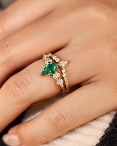 ESME Lab Emerald Engagement Set Kite Cut Wedding Ring Set