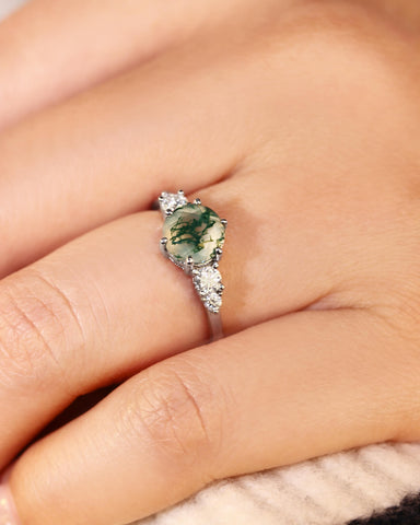 EMBERLY Natural Round Cut Moss Agate Engagement Ring