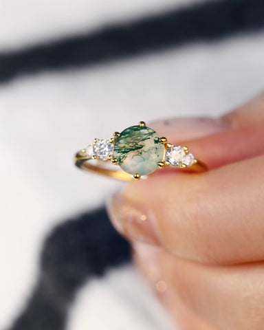 EMBERLY Natural Round Cut Moss Agate Engagement Ring
