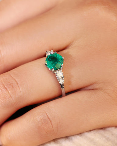 EMIRA Round Cut Lab Emerald Classic Five-stone Engagement Ring