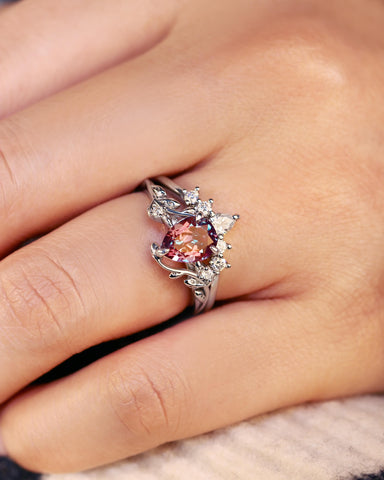 WILLOW Pear Cut Alexandrite Engagement Ring Set Vine Bridal Ring Set