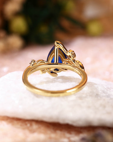 HELENE Pear Cut Sapphire Leafy Nature Inspired Engagement Ring