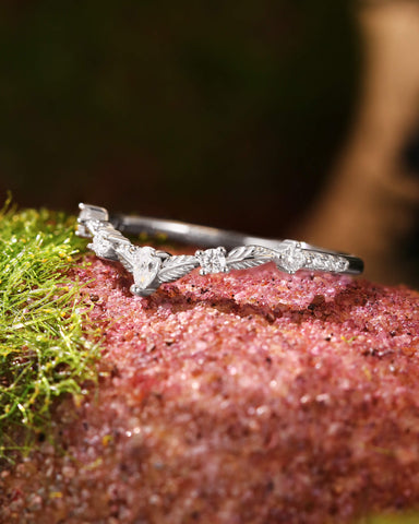 FOLIARA Nature Inspired Leafy Wedding Band Stacking Ring