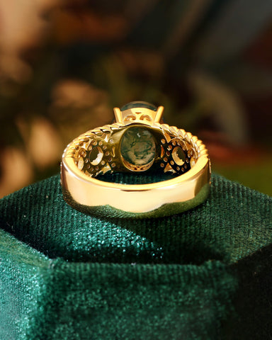 SYLVETRA Oval Shaped Moss Agate Antique Infinity Ring