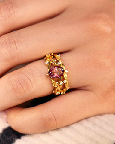 ASHLEY Pear Cut Lab Alexandrite Leafy Engagement Ring Set 2pcs