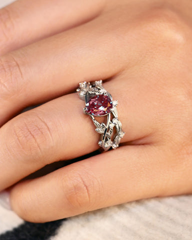 ASHLEY Pear Cut Lab Alexandrite Leafy Engagement Ring Set 2pcs