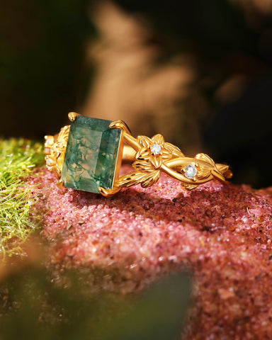 SYLVIE Emerald Cut Moss Agate Engagement Ring