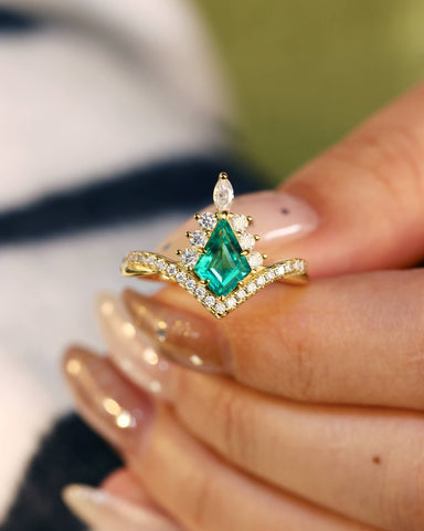 TESSERA Unique Emerald Kite Shape Engagement Ring