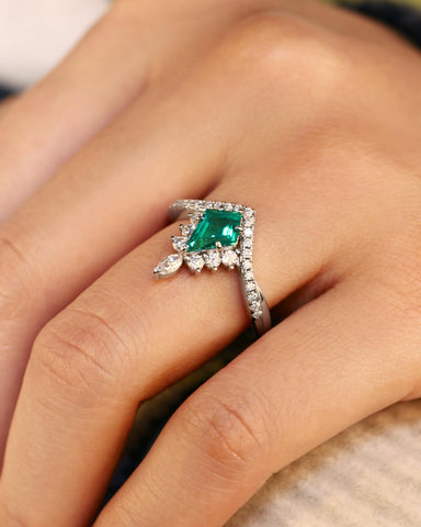 TESSERA Unique Emerald Kite Shape Engagement Ring