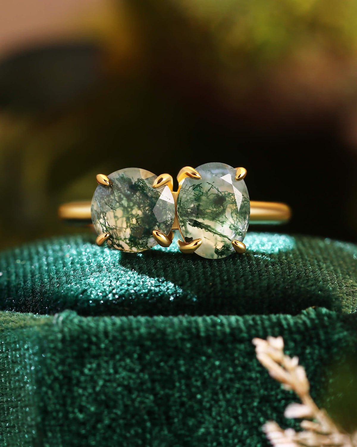 ROSVELN Nature Inspired Round & Oval Cut Moss Agate Toi Et Moi Alternative Engagement Ring