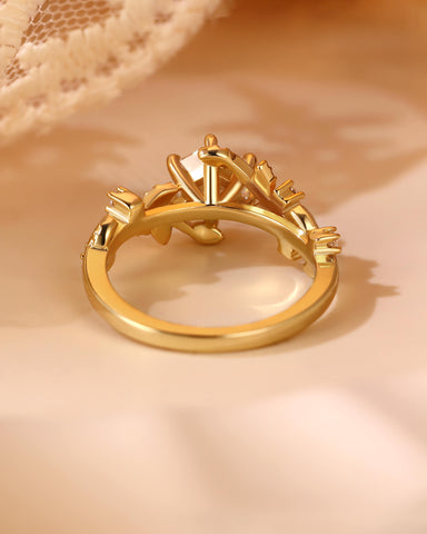 HERMINE Hexagon Cut Moissanite Bypass Leafy Engagement Ring