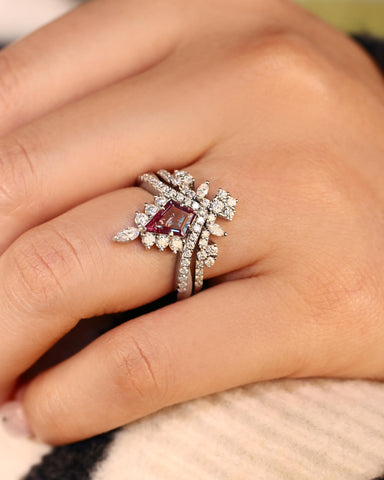 CHANTILLY Kite Cut Alexandrite Engagement Ring Cluster Bridal Ring Set
