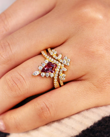 CHANTILLY Kite Cut Alexandrite Engagement Ring Cluster Bridal Ring Set