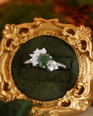 ELARIA Moissanite Cluster Hexagon Moss Agate Engagement Ring