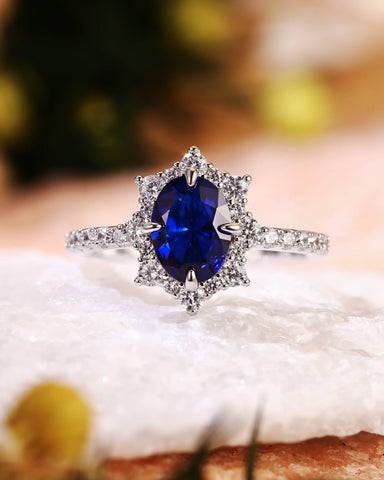 NEOMA  Classy Oval Cut Sapphire Halo Engagement Ring