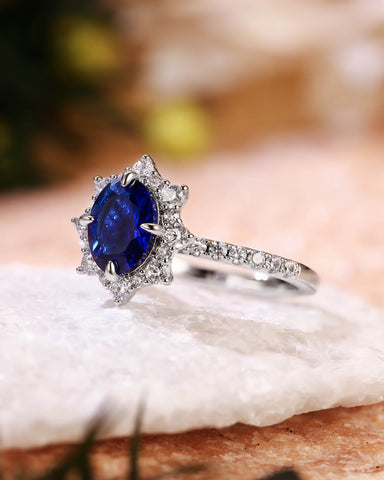 NEOMA  Classy Oval Cut Sapphire Halo Engagement Ring