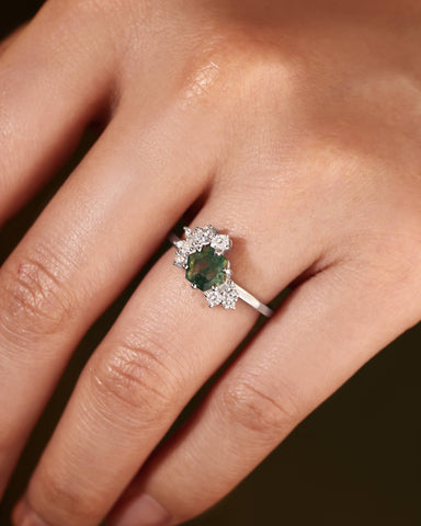 ELARIA Moissanite Cluster Hexagon Moss Agate Engagement Ring