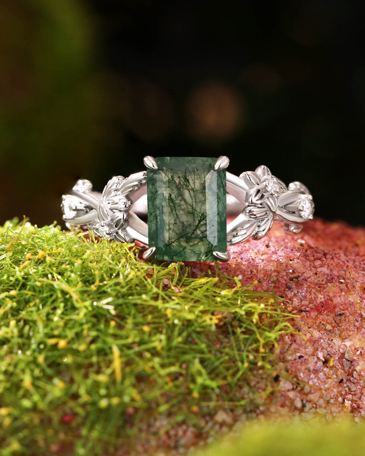 SYLVIE Emerald Cut Moss Agate Engagement Ring