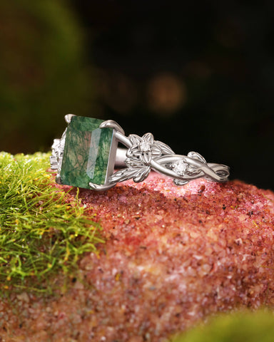 SYLVIE Emerald Cut Moss Agate Engagement Ring